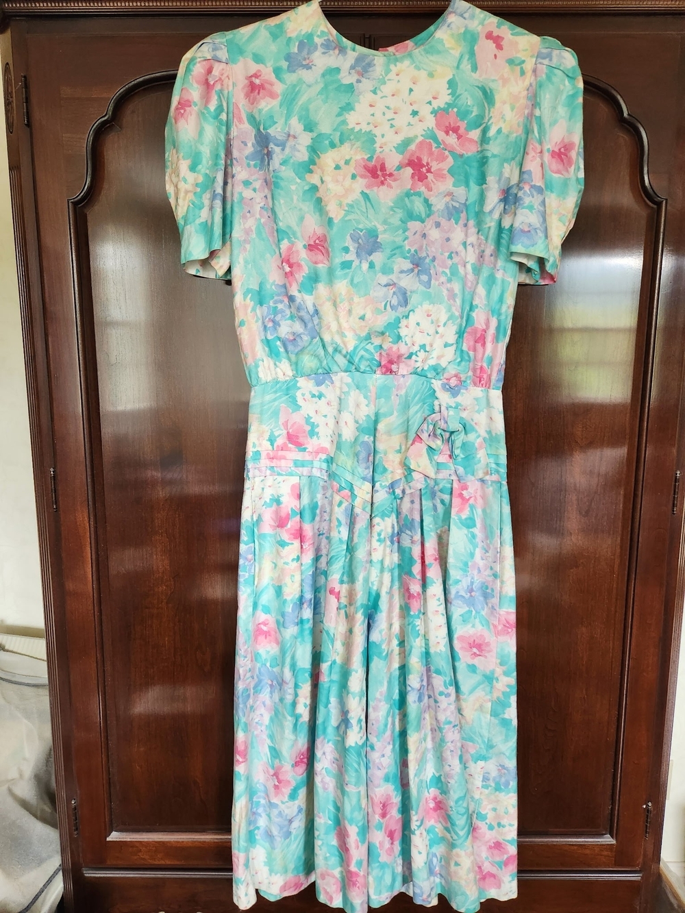 Michelle Stuart Pastel Floral Midi Dress in Aqua, Pink and Lavender